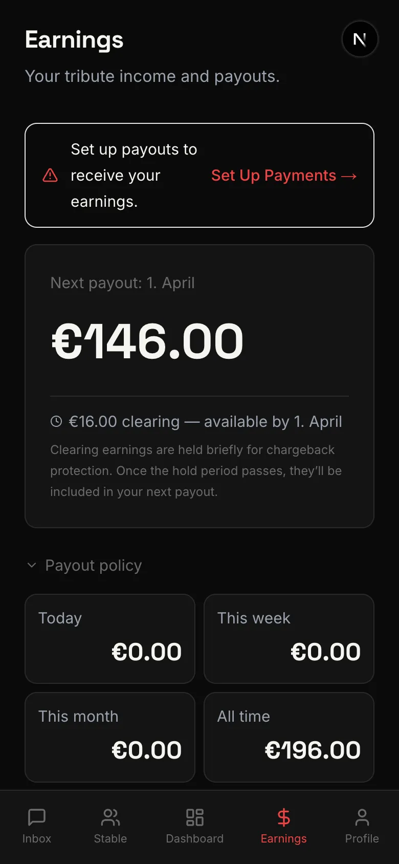 Mistress earnings dashboard